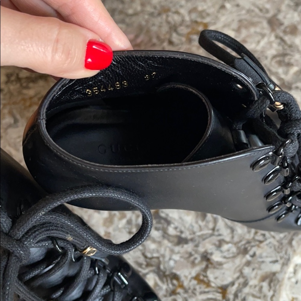 Gucci Black Kayla Lace-Up Leather Platform Boots - Picture 5 of 9